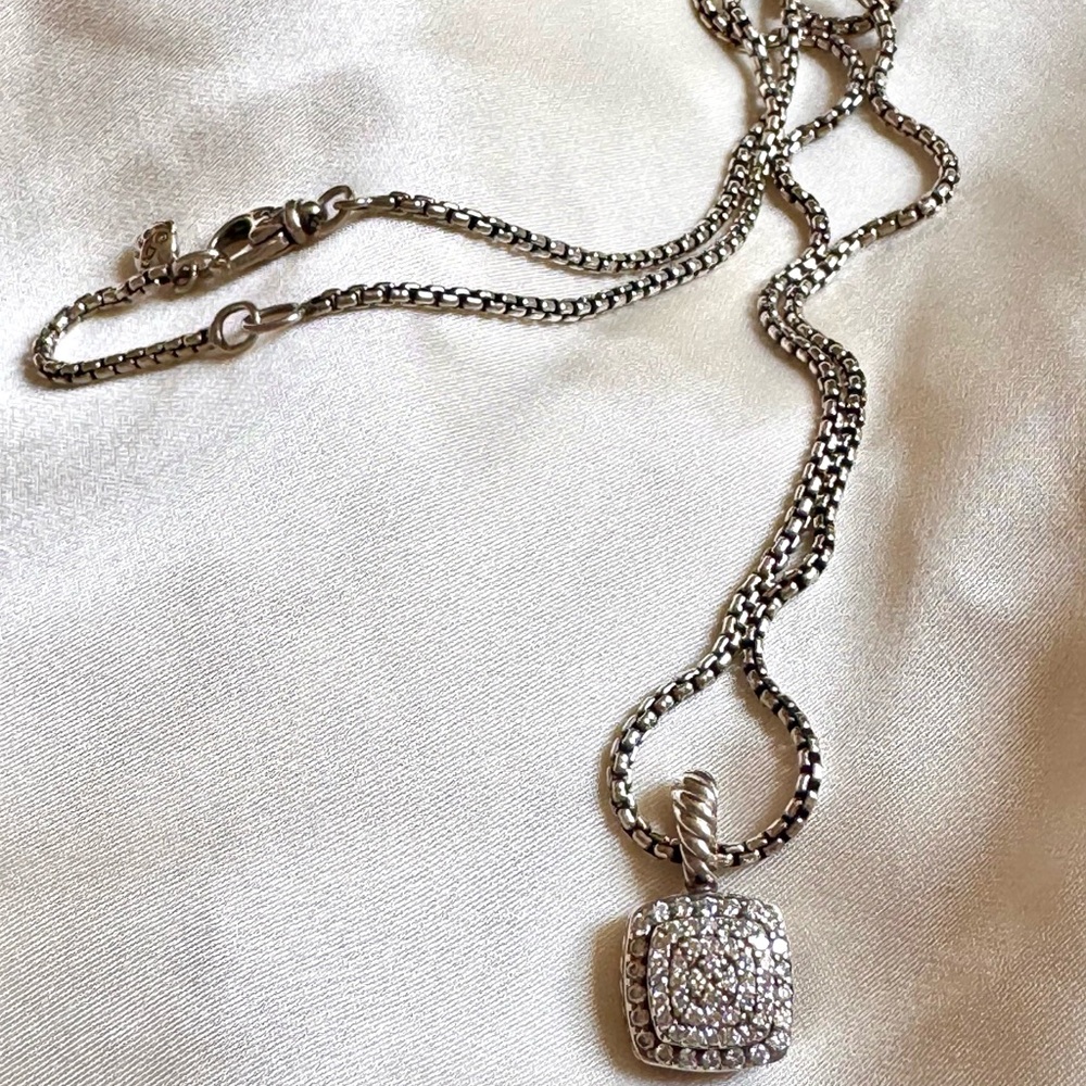 David Yurman Petite Albion Pavé Diamond Sterling Silver Pendant Necklace 💎 - Picture 4 of 6